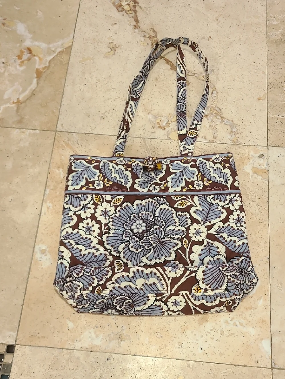 Vera Bradley Brown Tote with Light Blue Floral Print